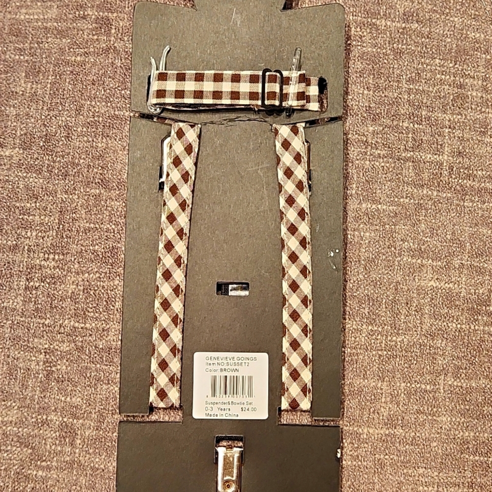 TROY JAMES BOYS NEW BABY BOYS SET OF SUSPENDERS AND BOW TIE. LEATHER & COTTON. - Picture 3 of 5